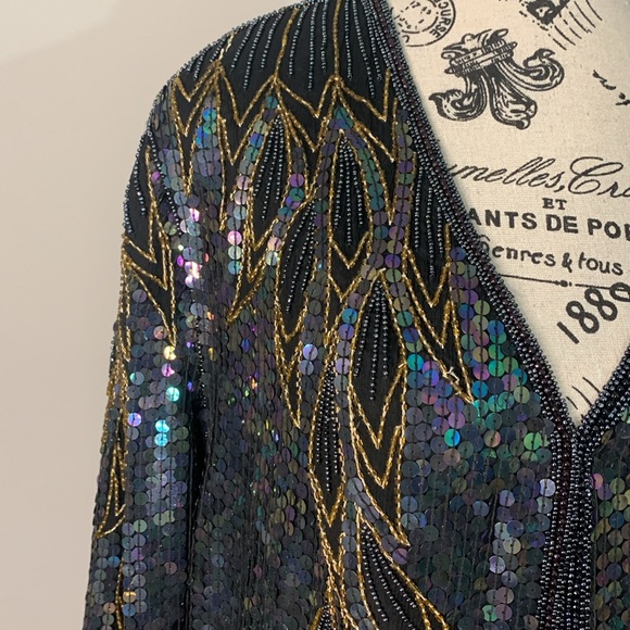 Vintage Creative Creations by Jewell Queen Beaded Silk Jacket Size: L - Picture 6 of 16
